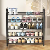 Multi-Tier Shoe Rack – Space-Saving Organizer displaying various shoes on multiple tiers for easy organization.
